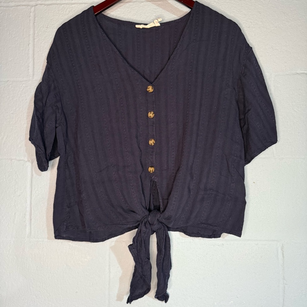 Luq Blue Tie Front Blouse